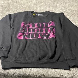 Ice Black Crewneck Sweater with Pink 'STOP RIGHT NOW' Graphic